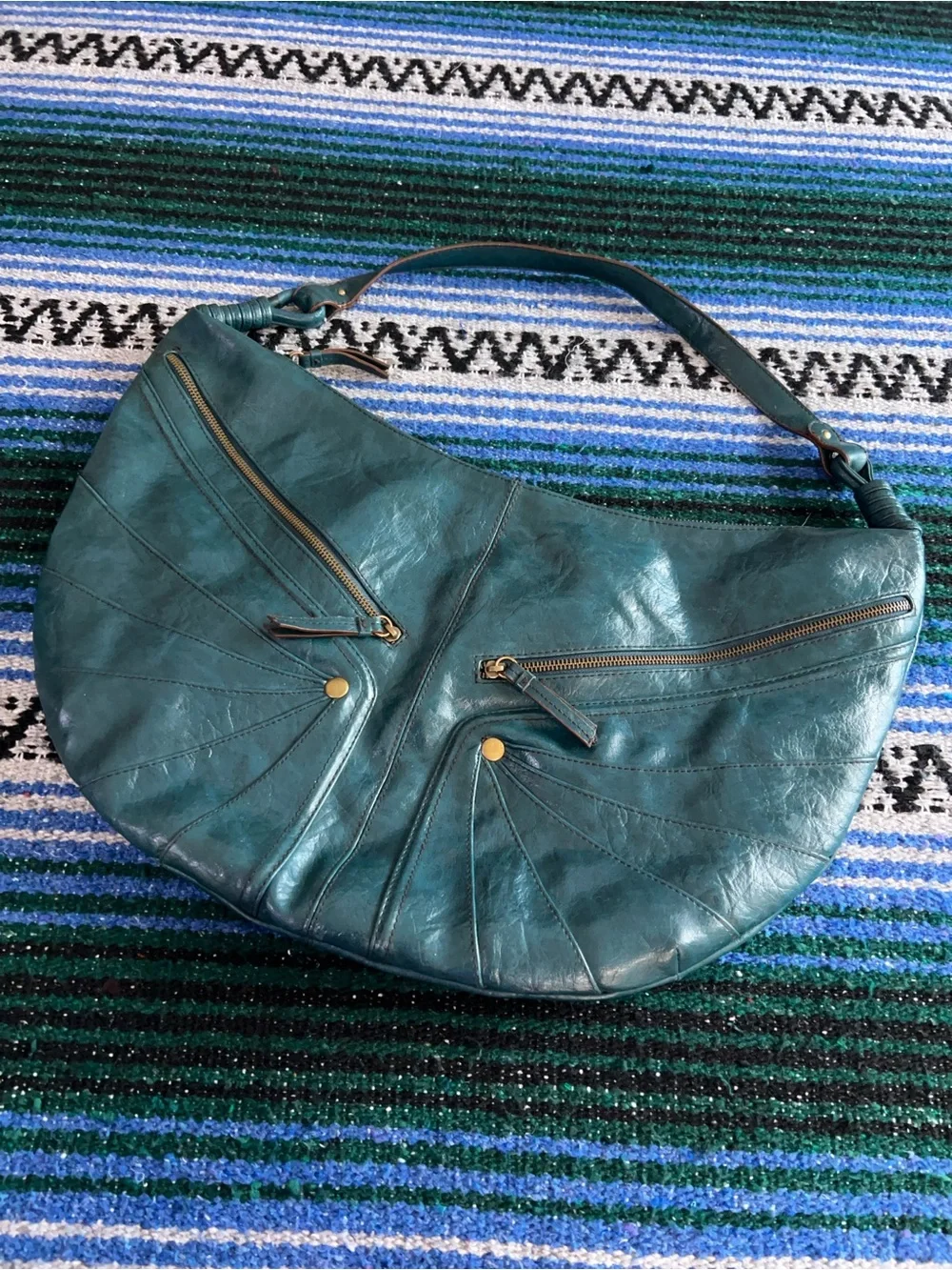 Vintage Y2K Canyon River Teal Faux Leather Hobo Shoulder Bag